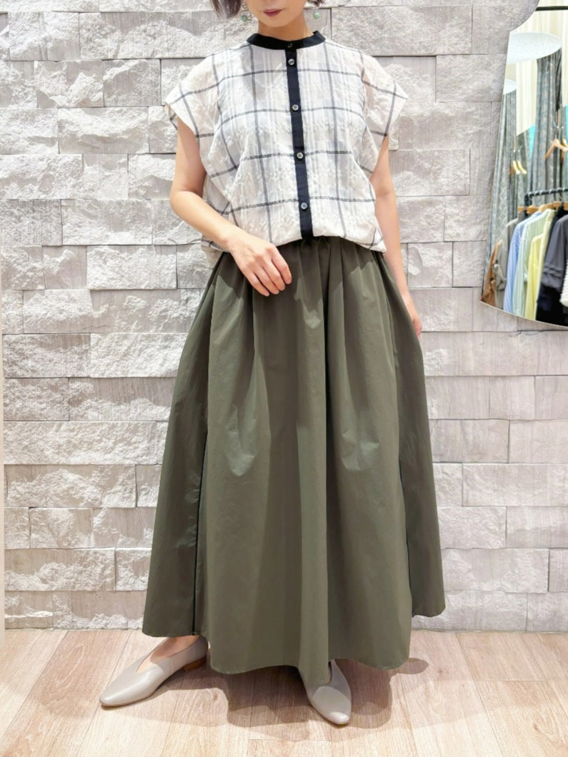 trois シアーチェックドロップスリーブシャツ