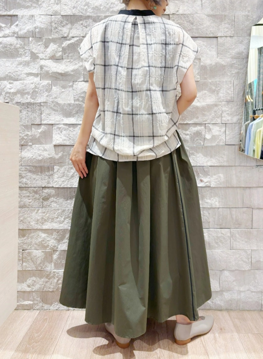 trois シアーチェックドロップスリーブシャツ