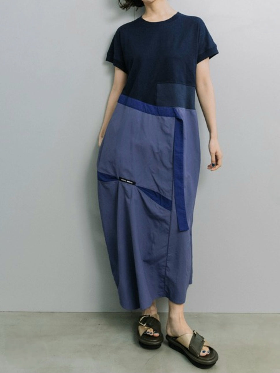 MARECHAL TERRE 天竺×タフタ×コットンコンビネーションコクーンワンピース