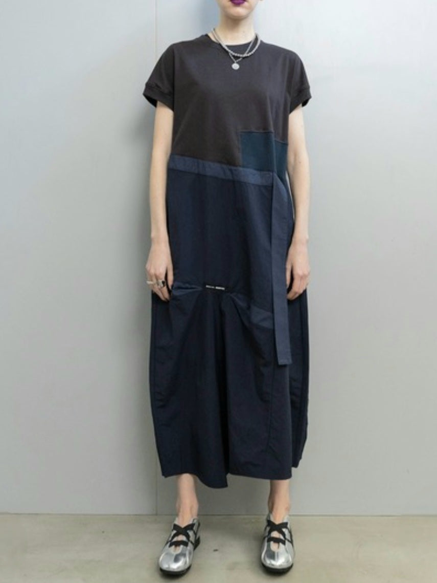MARECHAL TERRE 天竺×タフタ×コットンコンビネーションコクーンワンピース