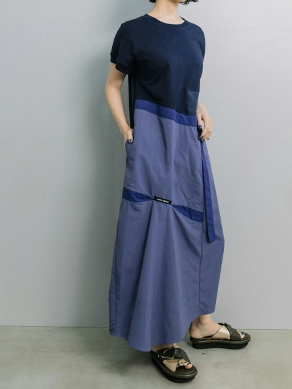 MARECHAL TERRE 天竺×タフタ×コットンコンビネーションコクーンワンピース