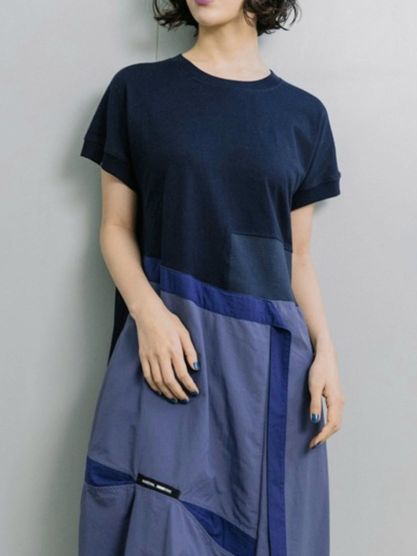 MARECHAL TERRE 天竺×タフタ×コットンコンビネーションコクーンワンピース