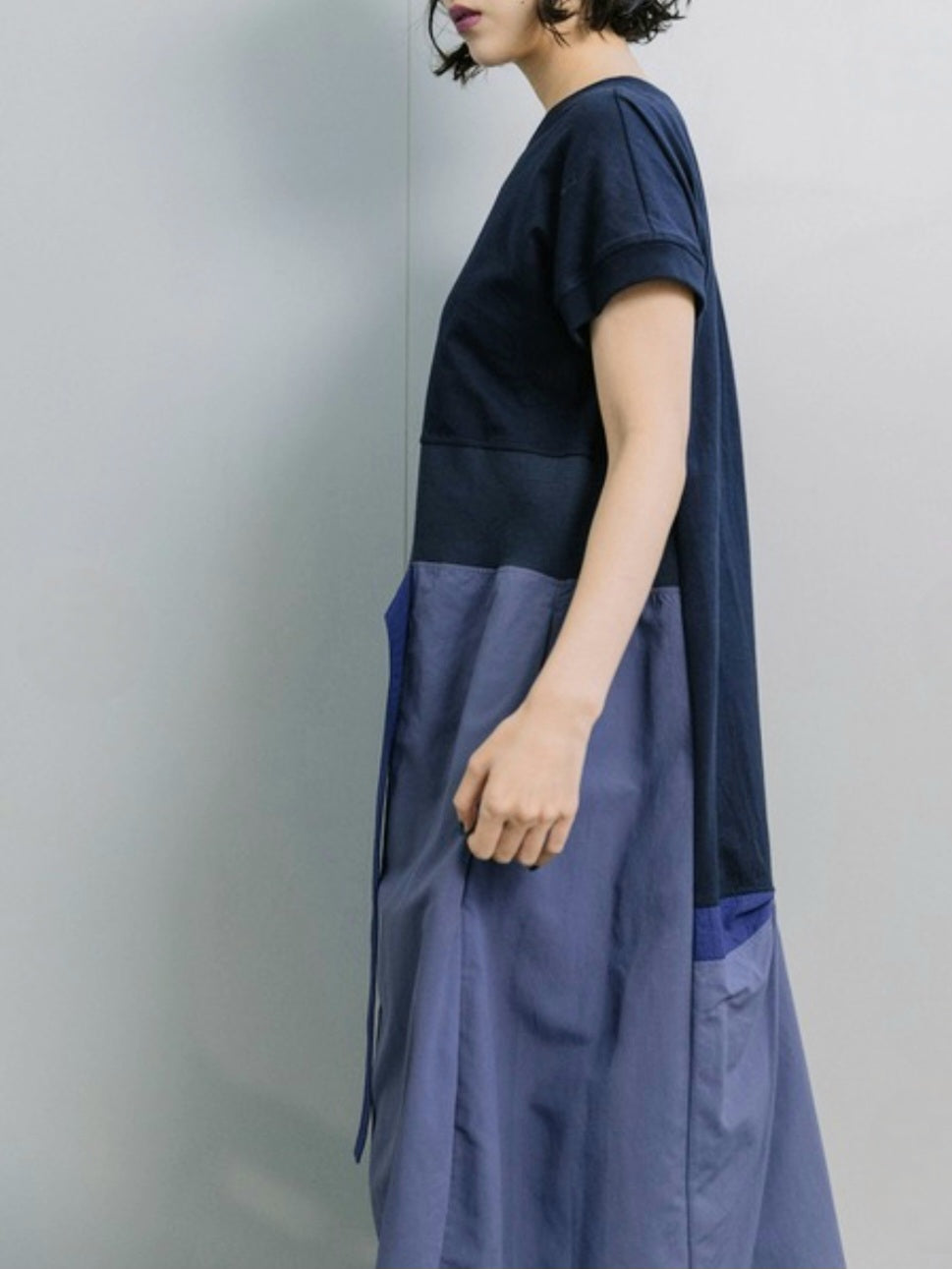 MARECHAL TERRE 天竺×タフタ×コットンコンビネーションコクーンワンピース