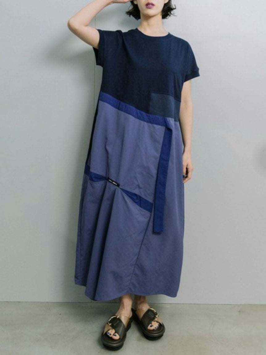 MARECHAL TERRE 天竺×タフタ×コットンコンビネーションコクーンワンピース