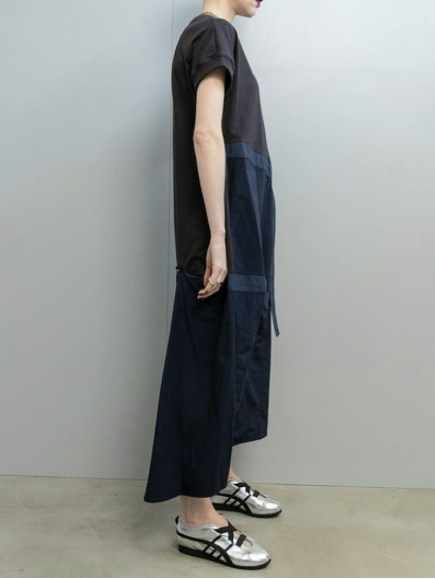 MARECHAL TERRE 天竺×タフタ×コットンコンビネーションコクーンワンピース