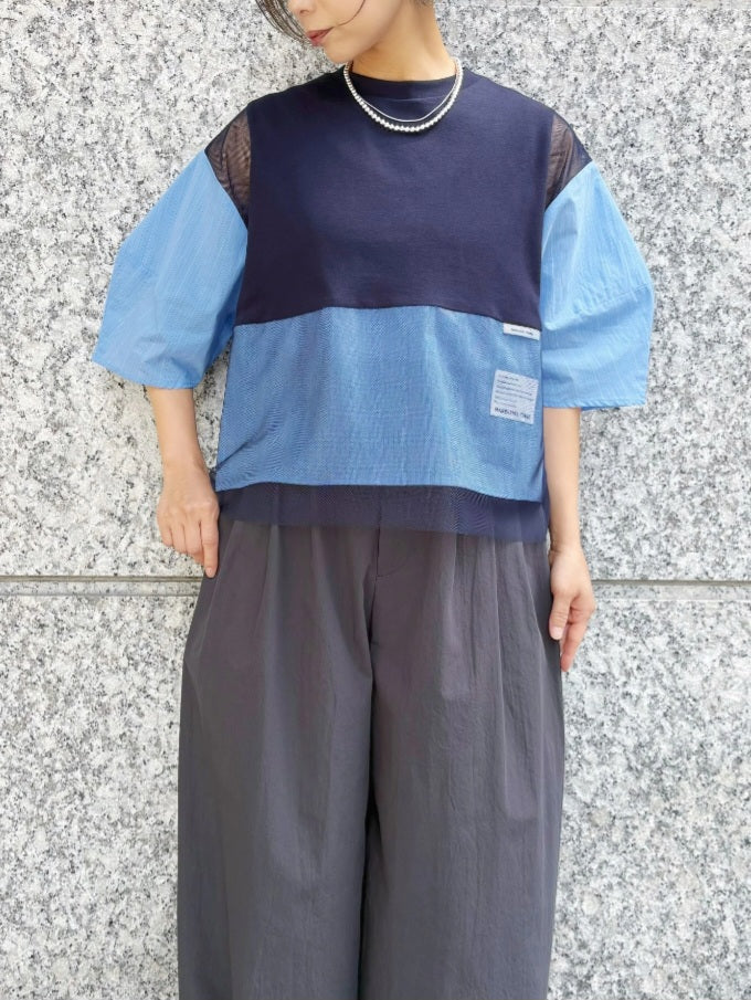 MARECHAL TERRE チュールドッキングカーブスリーブカットソー　