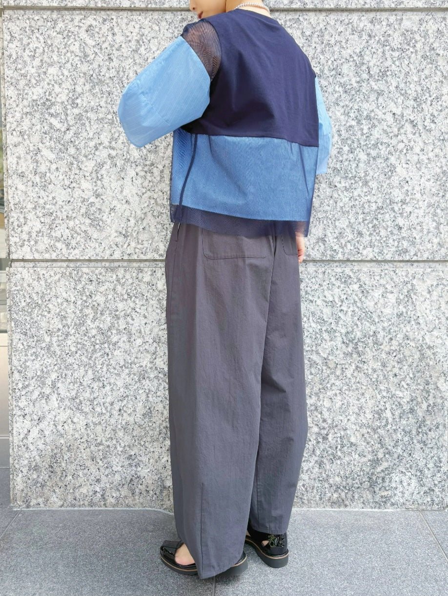 MARECHAL TERRE チュールドッキングカーブスリーブカットソー　
