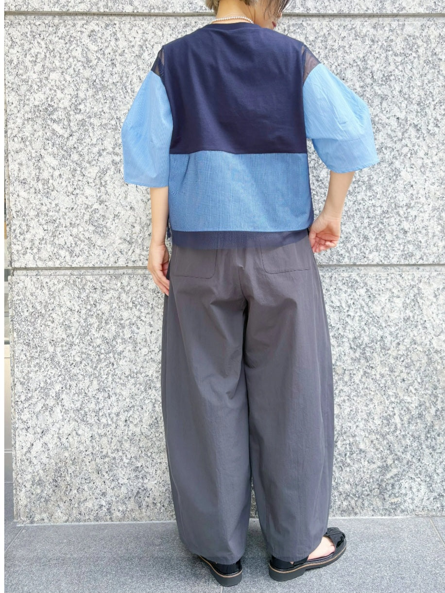 MARECHAL TERRE チュールドッキングカーブスリーブカットソー　