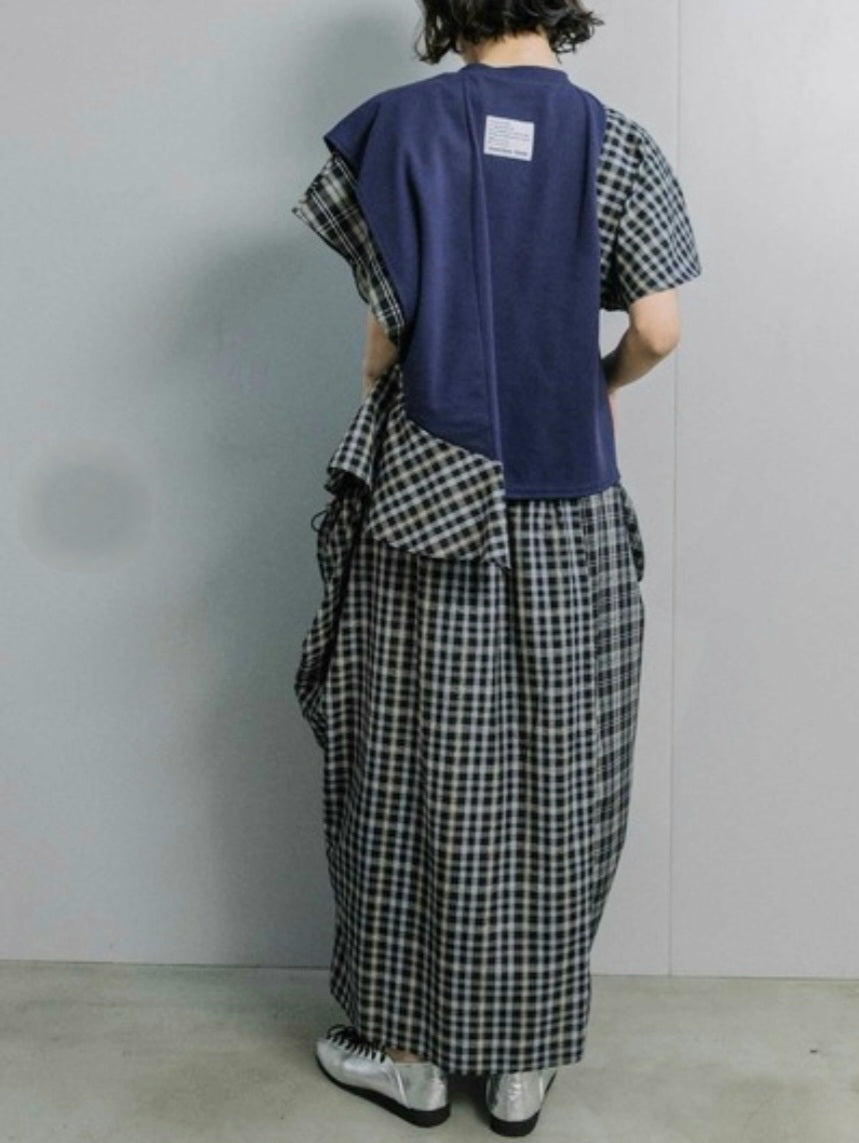 MARECHAL TERRE アシメフレアスリーブ異素材切替デザインカットソ