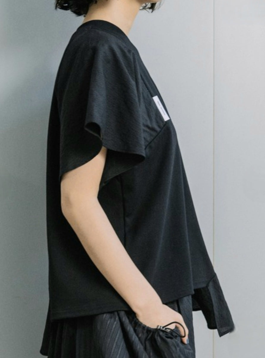 MARECHAL TERRE アシメフレアスリーブ異素材切替デザインカットソ