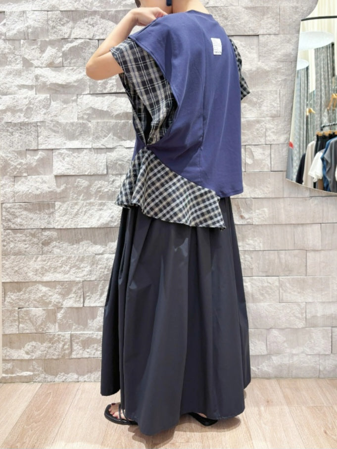 MARECHAL TERRE アシメフレアスリーブ異素材切替デザインカットソ