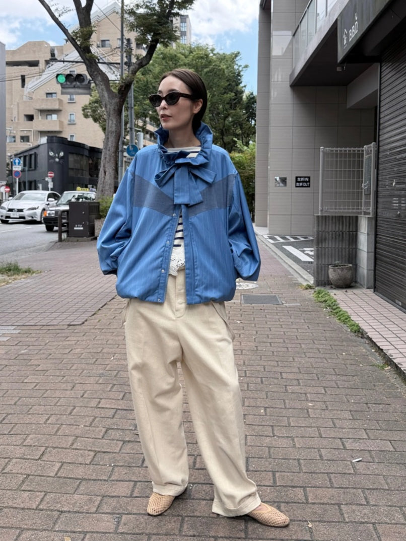 【予約販売】THOMAS MAGPIE　フリルカラーピンストライプブルゾン