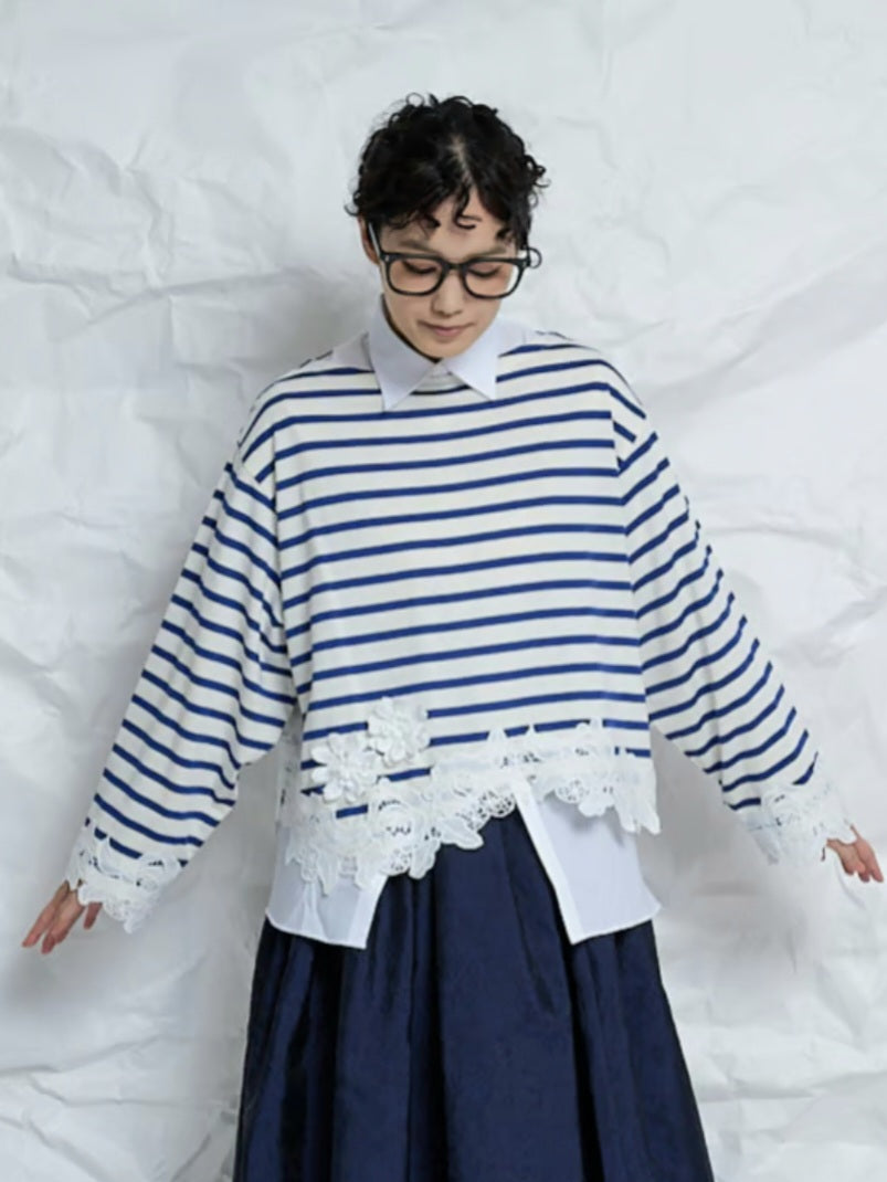 【予約販売】THOMAS MAGPIE　ボーダーフラワーカットソー