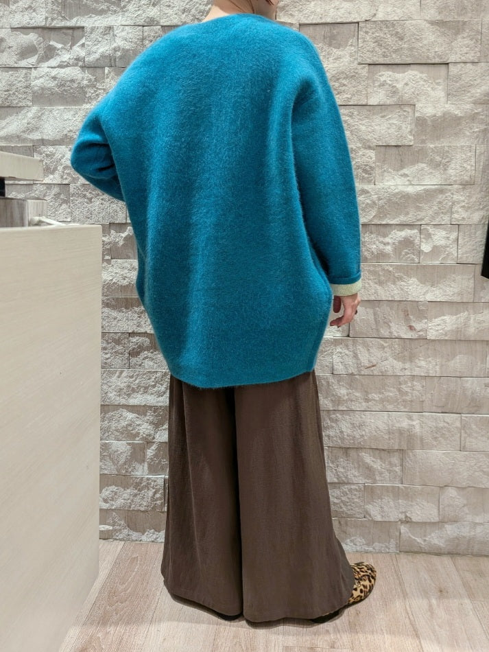 ELENDEEK  ラクーン混バイカラーコクーンコーディガン