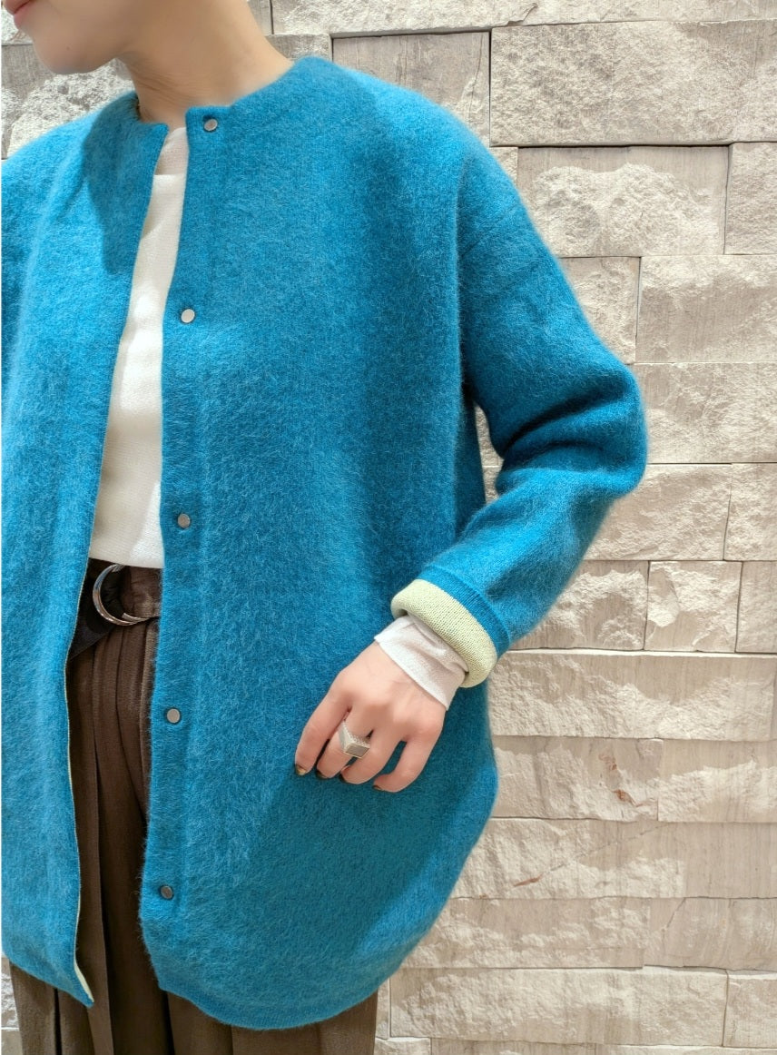 ELENDEEK  ラクーン混バイカラーコクーンコーディガン