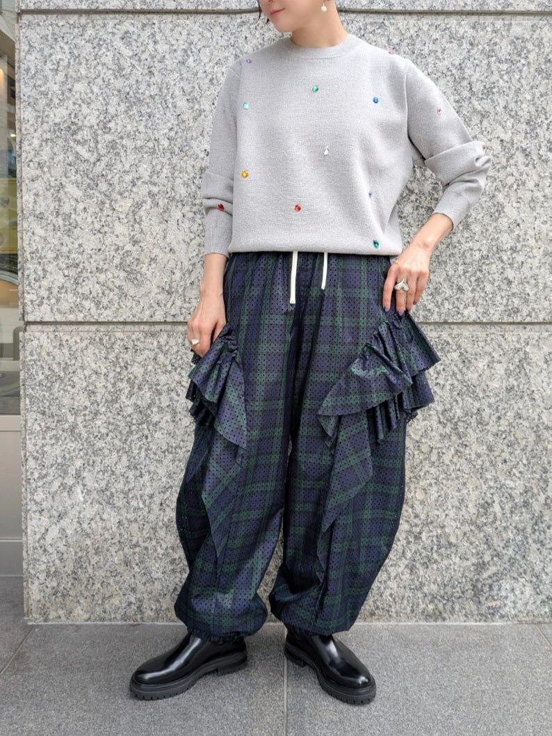 TORRAZZO DONNA　ミラノリブもちもちカラフルビジュークルーネックニット