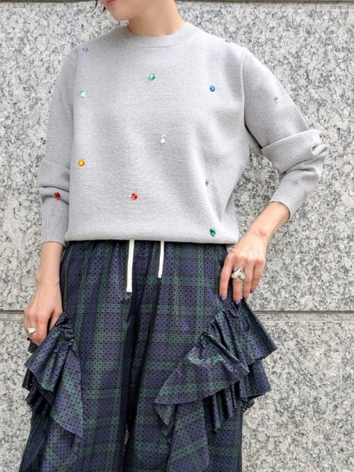 TORRAZZO DONNA　ミラノリブもちもちカラフルビジュークルーネックニット