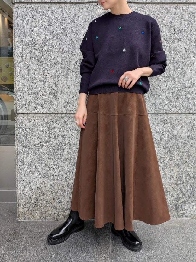 TORRAZZO DONNA　ミラノリブもちもちカラフルビジュークルーネックニット