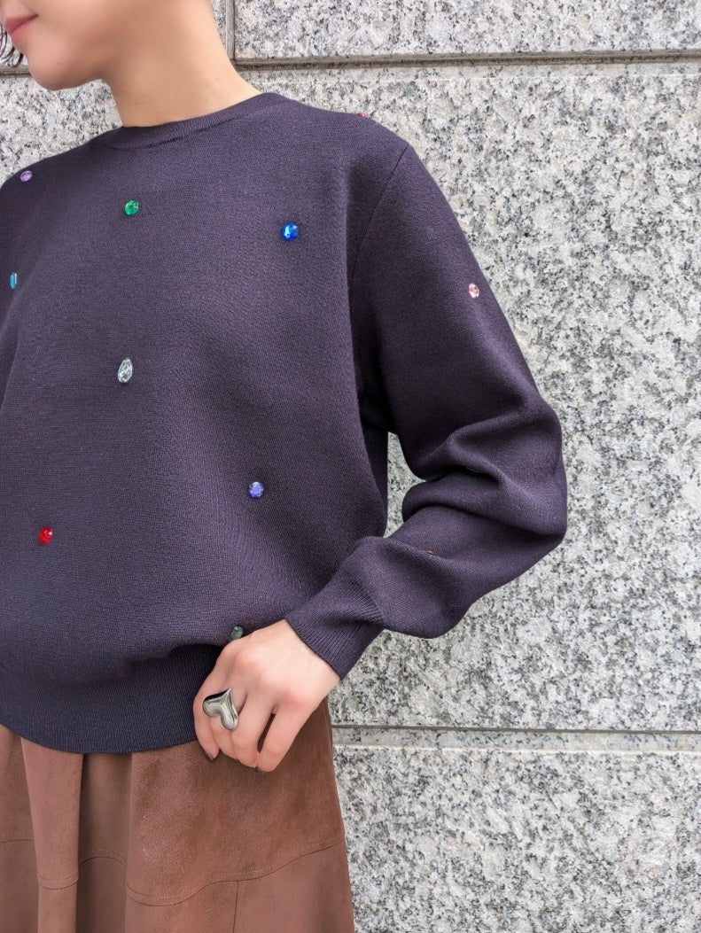 TORRAZZO DONNA　ミラノリブもちもちカラフルビジュークルーネックニット