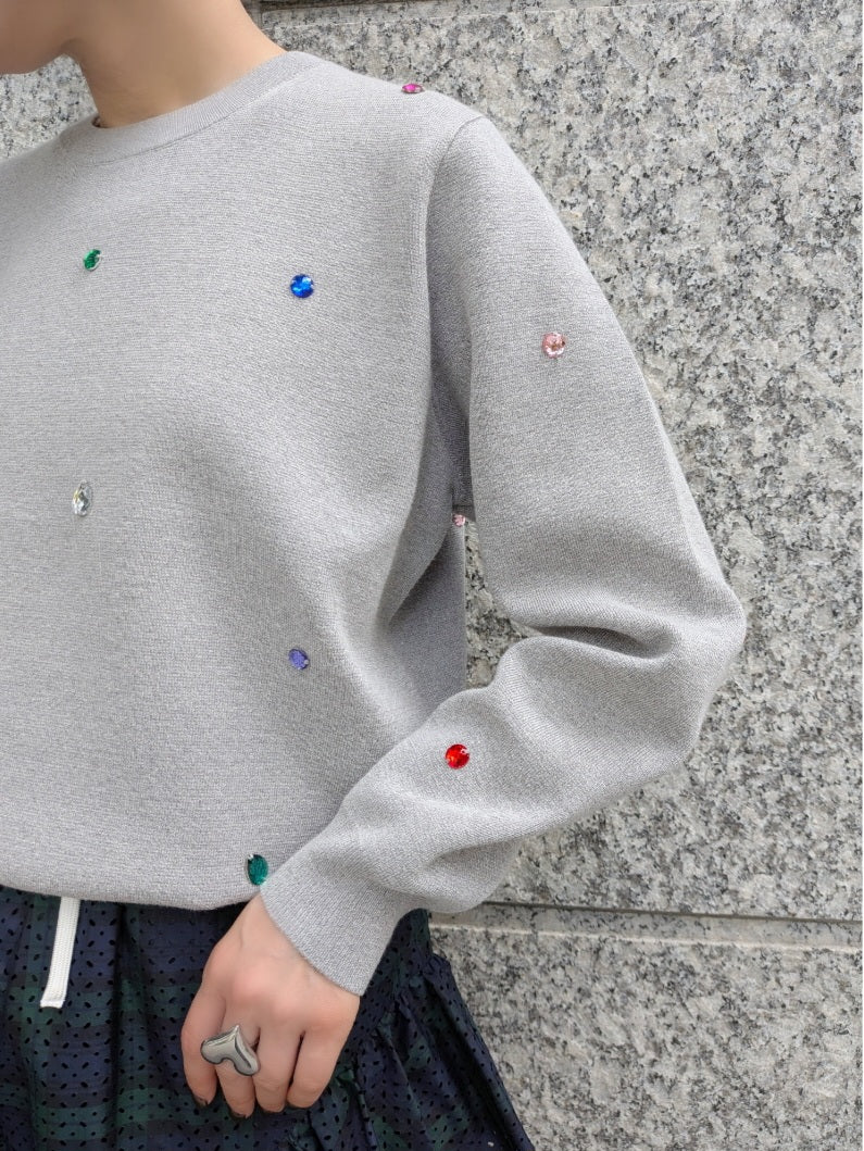 TORRAZZO DONNA　ミラノリブもちもちカラフルビジュークルーネックニット