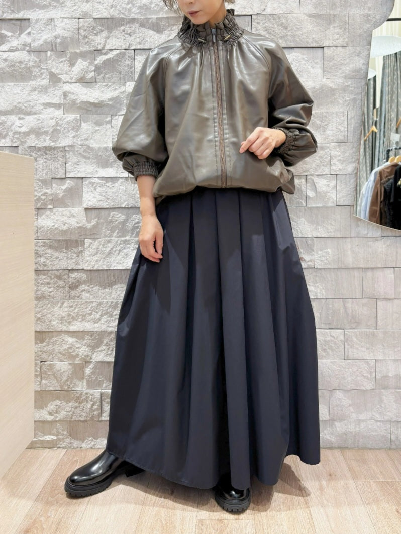 MARILYN MOON ギャザーネックエコレザーブルゾン