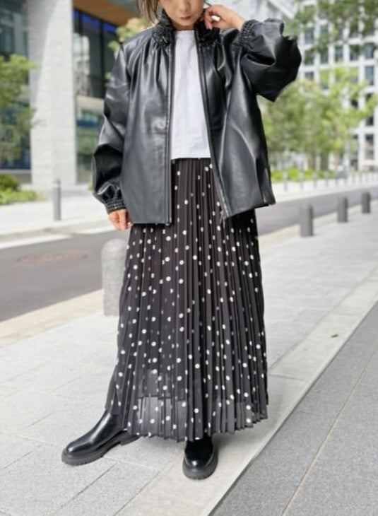 MARILYN MOON ギャザーネックエコレザーブルゾン