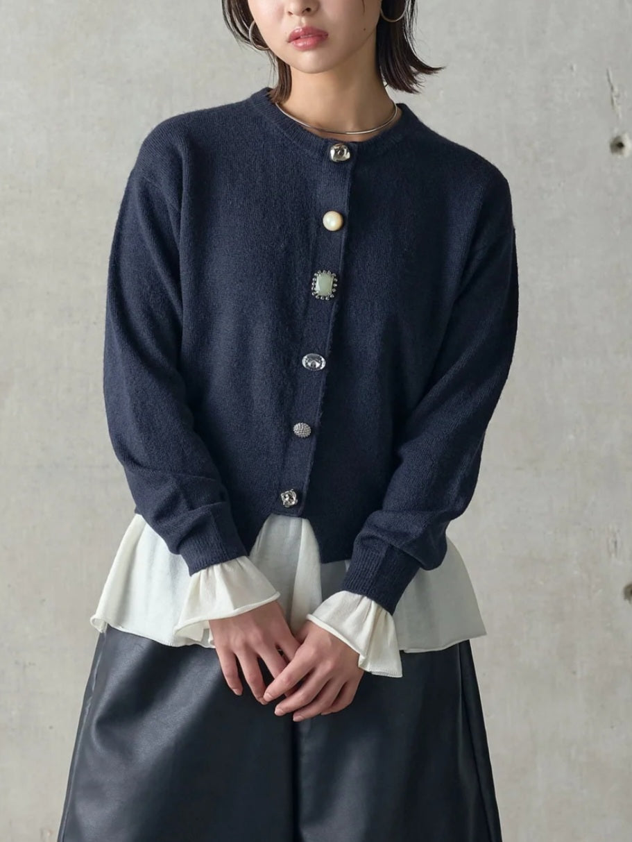 TORRAZZO DONNA フロントビジューふわもちカーディガン