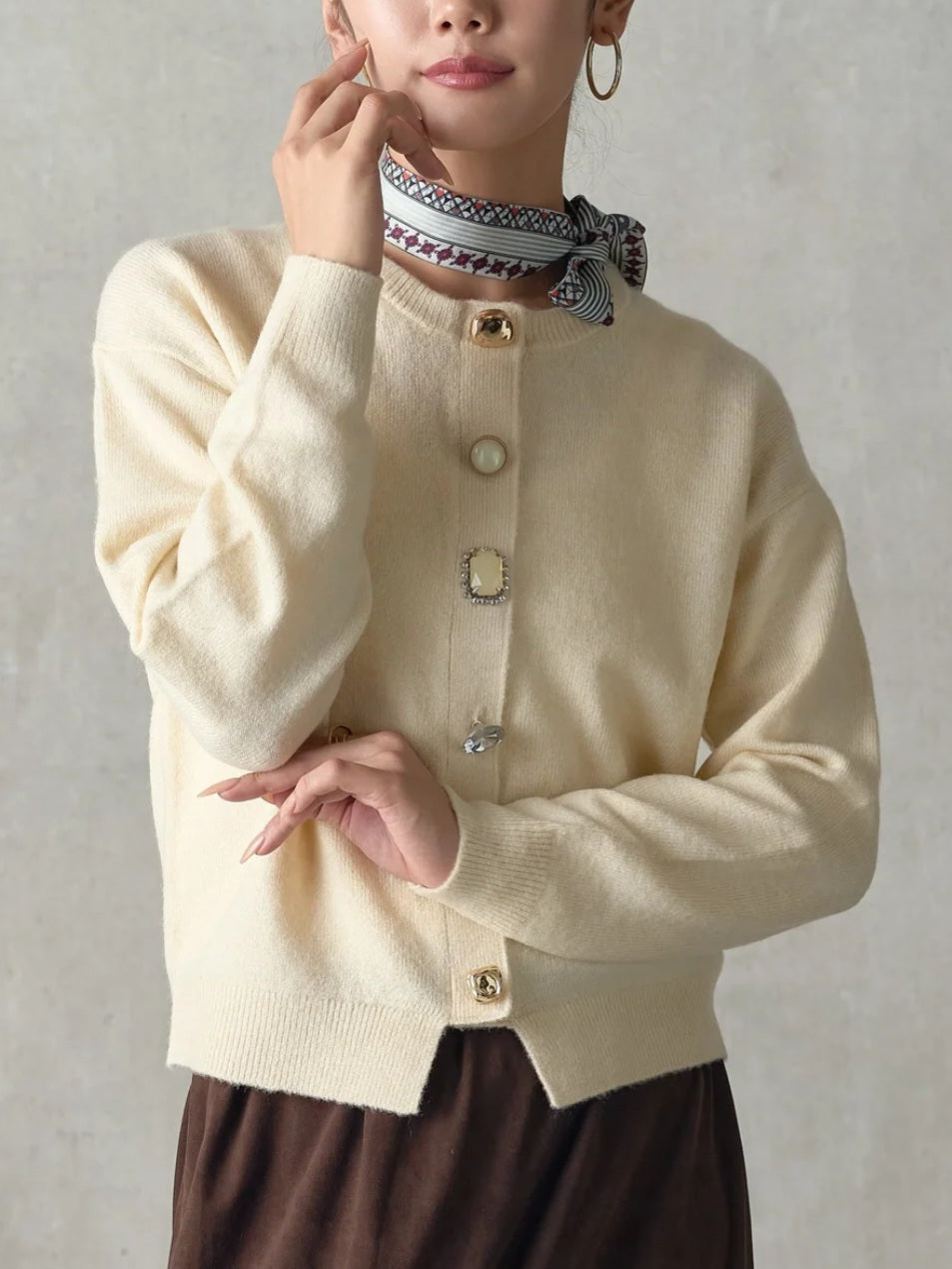 TORRAZZO DONNA フロントビジューふわもちカーディガン